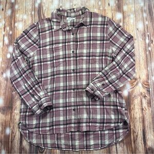 Madewell  Flannel  Womens Purple Plaid Long Sleeve Button Up Shirt Size XL